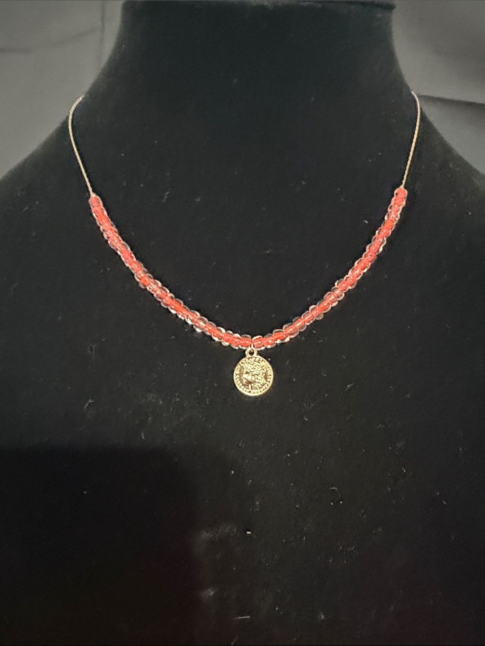 Gold Coin Pendant Necklace with Coral Beads - Women's Jewelry